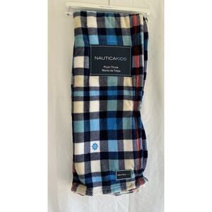 New NAUTICA KIDS Throw Blanket Plaid Red White Blue Soft Plush